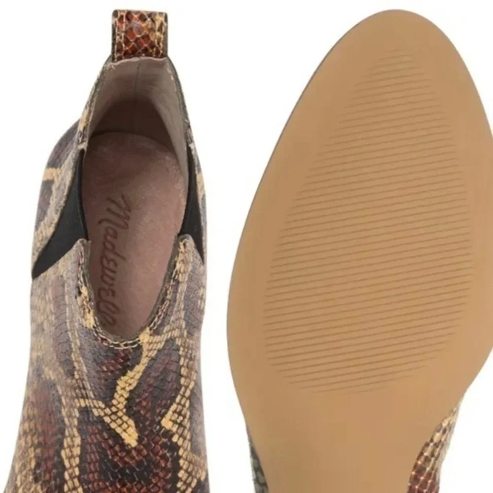 Madewell Cara Tan Brown Snakeskin Embossed Leather Chelsea Boots